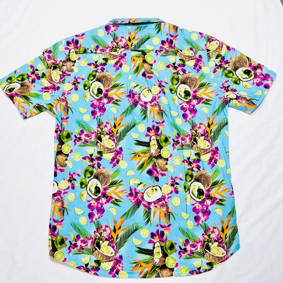 Vans Corley Button Up Shirt Large Blue Tropical Limes Coconuts Palms Hawaiian - Picture 2 of 8